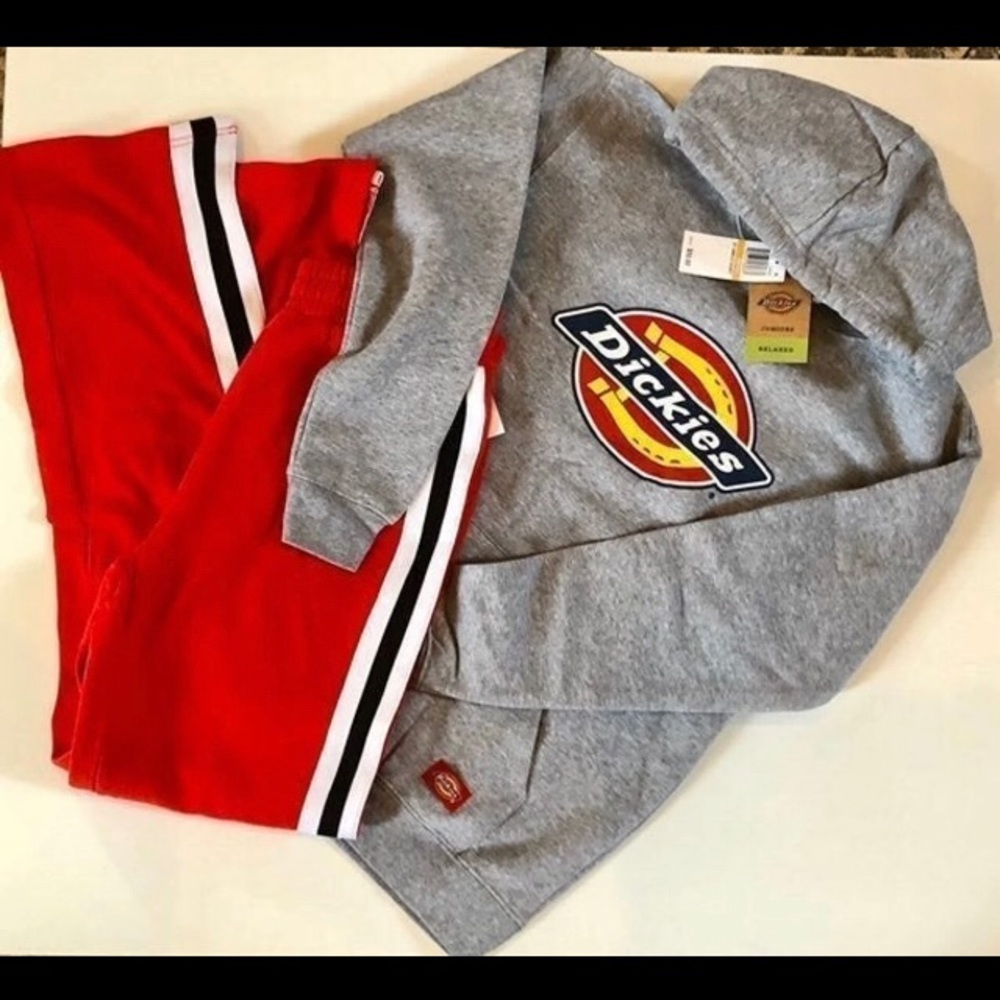 Juniors Dickies hoodie and planet gold sweats.